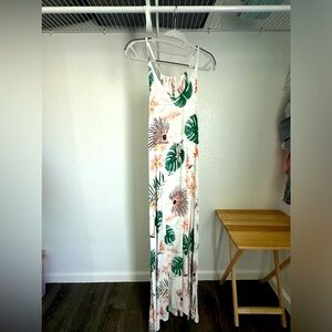 White monstera floral maxi dress